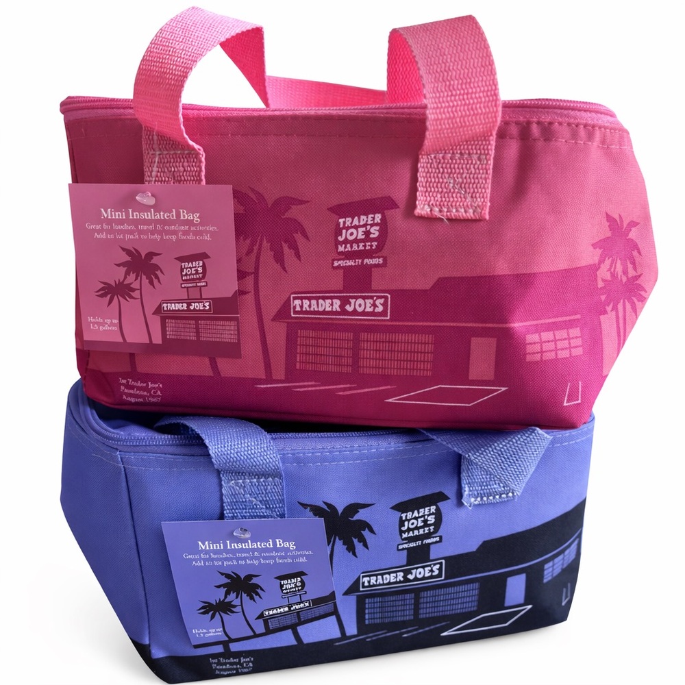 NWT Trader Joe’s Pink and Purple Mini Insulated Tote/ Lunch Bags. Price for Both - Picture 2 of 2